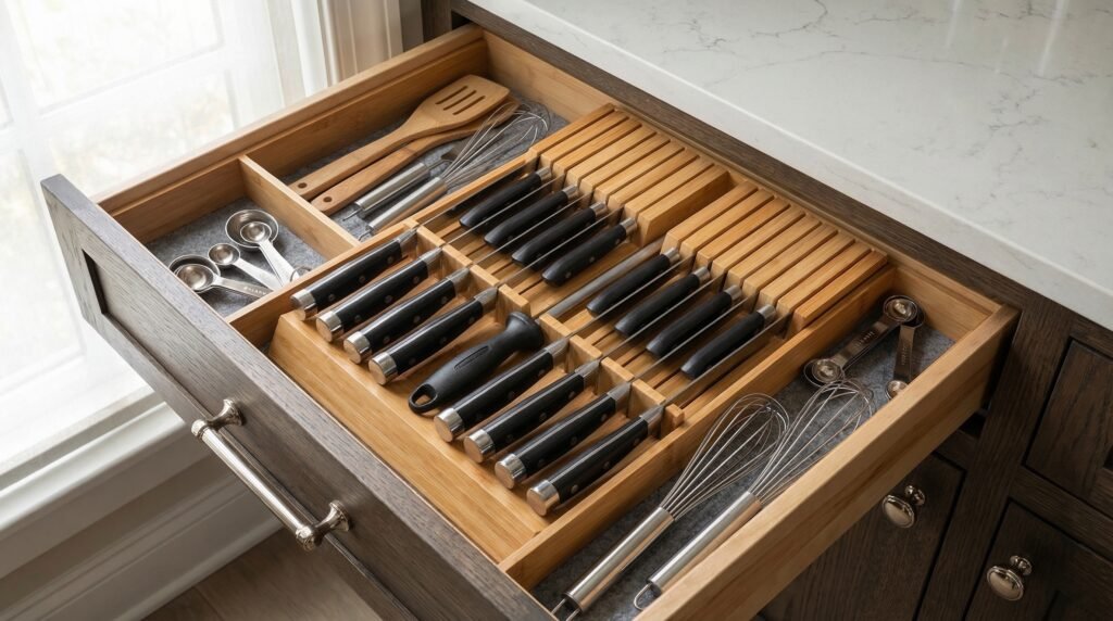 12 Amazing Kitchen Drawer Ideas You Need to Try a bamboo knife drawer inside kitchen drawer in lux delpmaspu