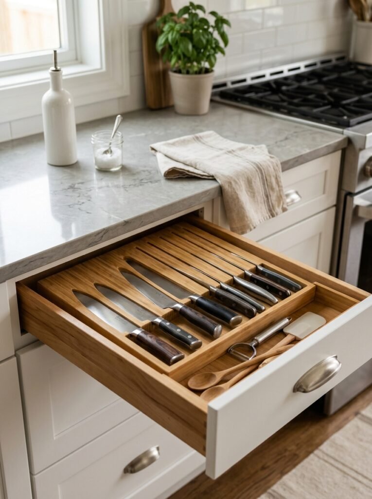 knife block inside kitchen drawer