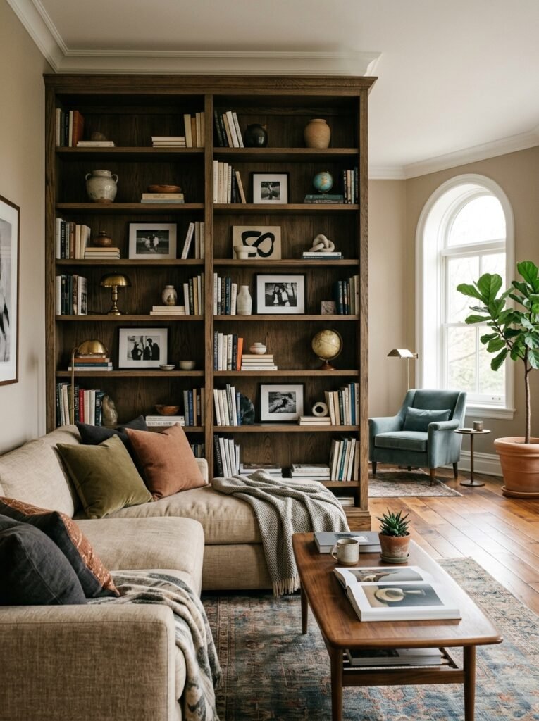 bookshelf inside living room 