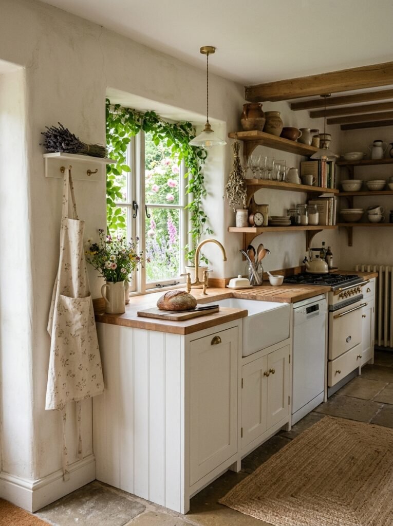cottagecore kitchen with an apron 