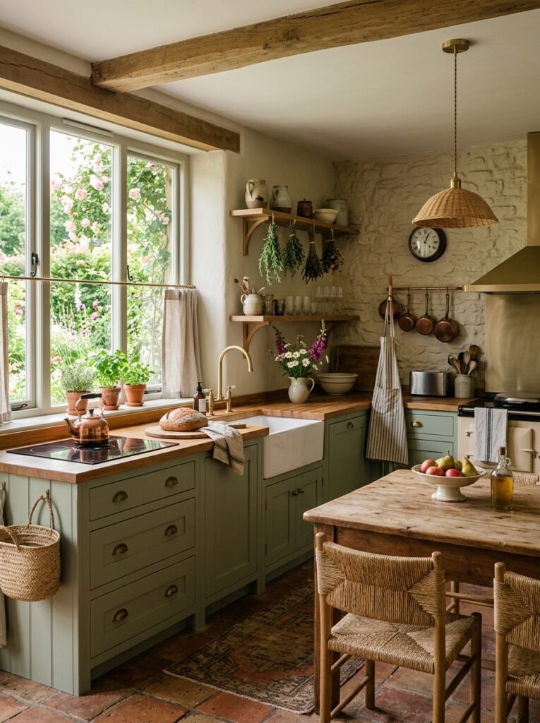 cottagecore kitchen with earthy palette