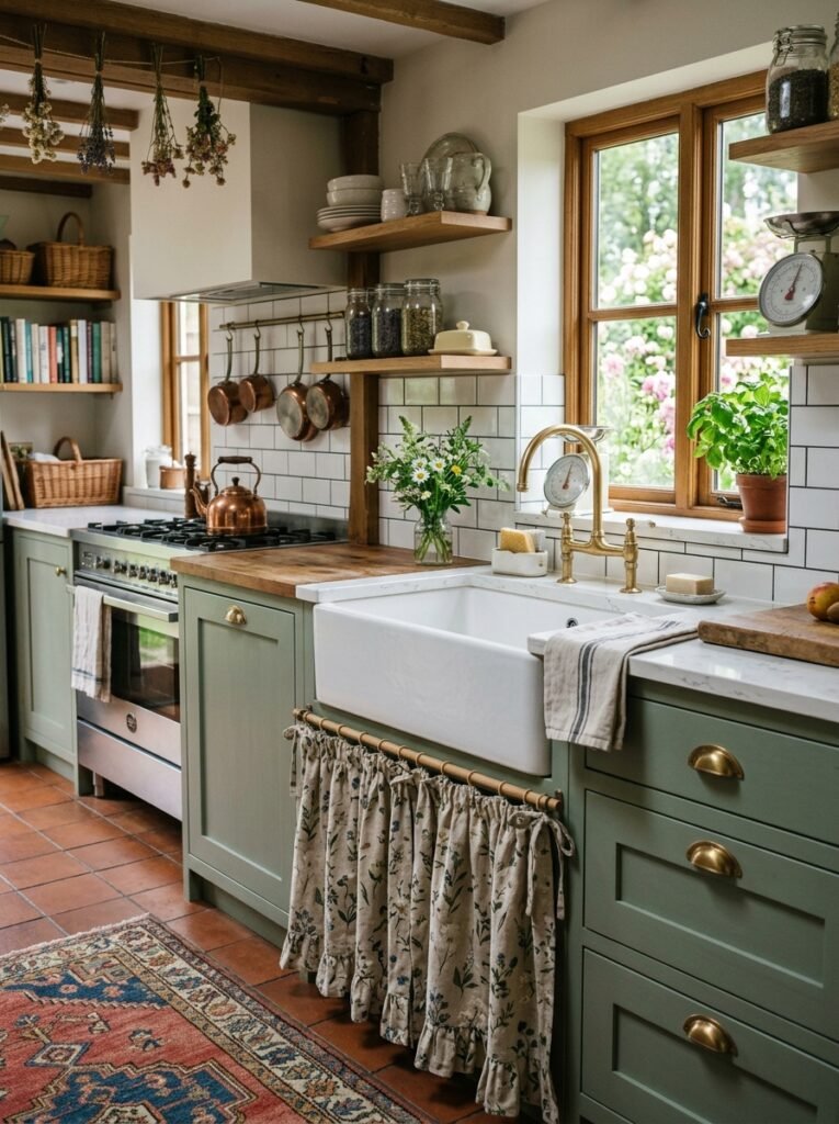 cottagecore kitchen with a sink dress