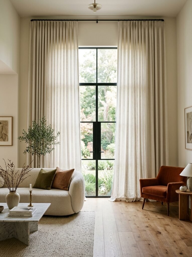 floor to ceiling curtains inside a living room