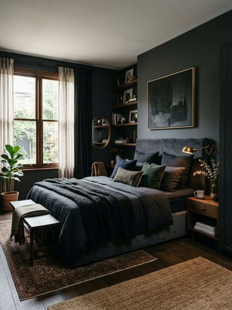 dark toned bedroom editorial 