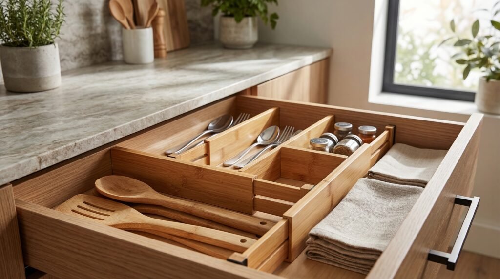 12 Amazing Kitchen Drawer Ideas You Need to Try editorial lifestyle photography of bamboo dividers delpmaspu