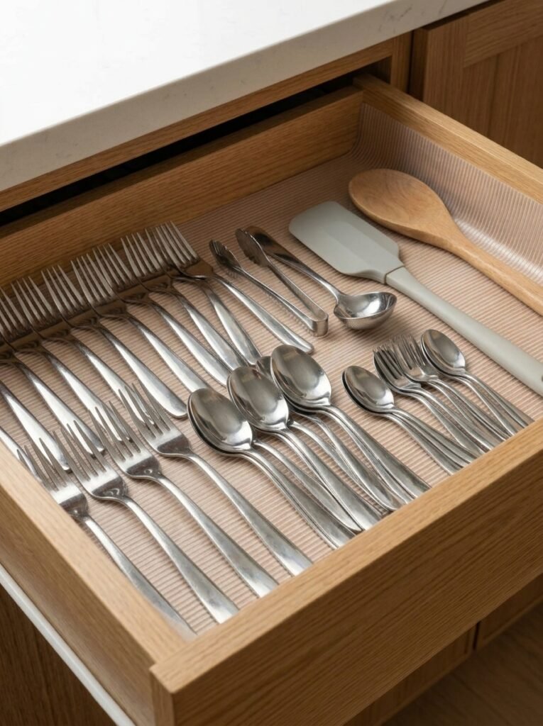 drawer liners inside kitchen drawer