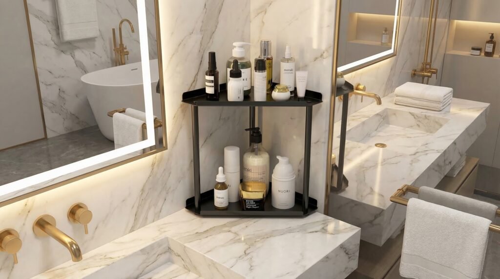 editorial style photography of this corner shelf u delpmaspu