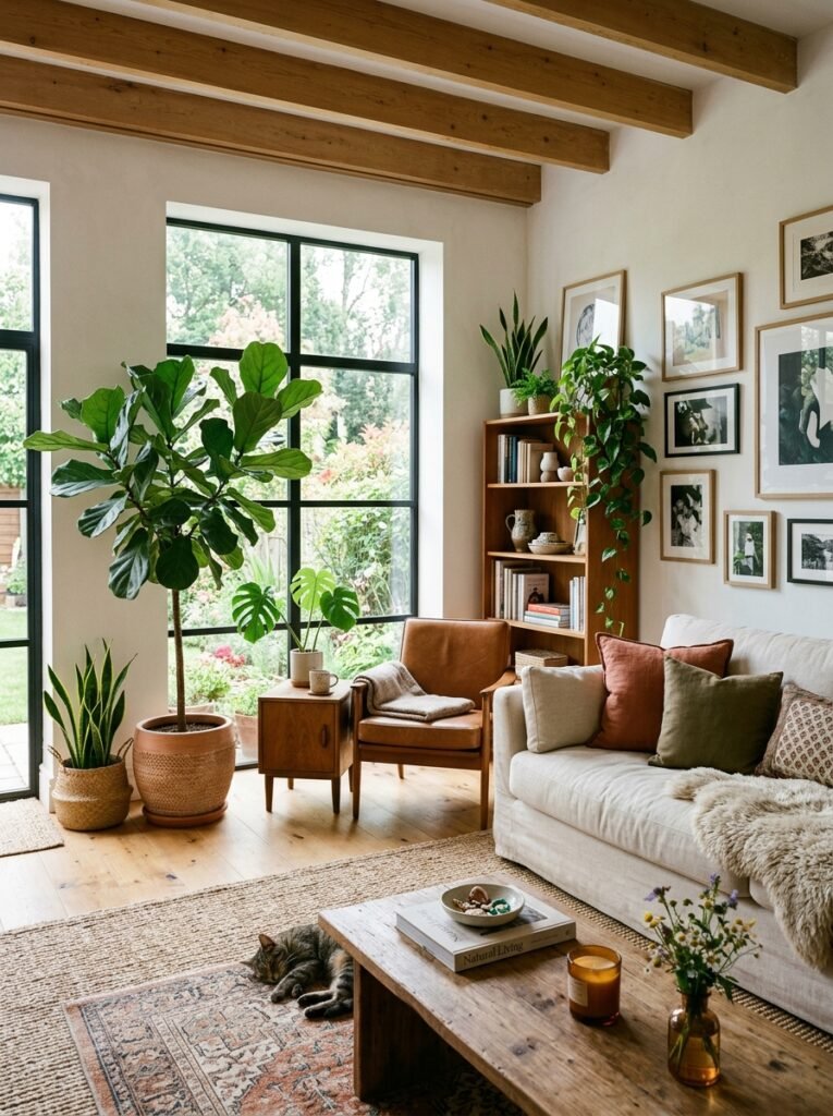 living room with indoor plants 
