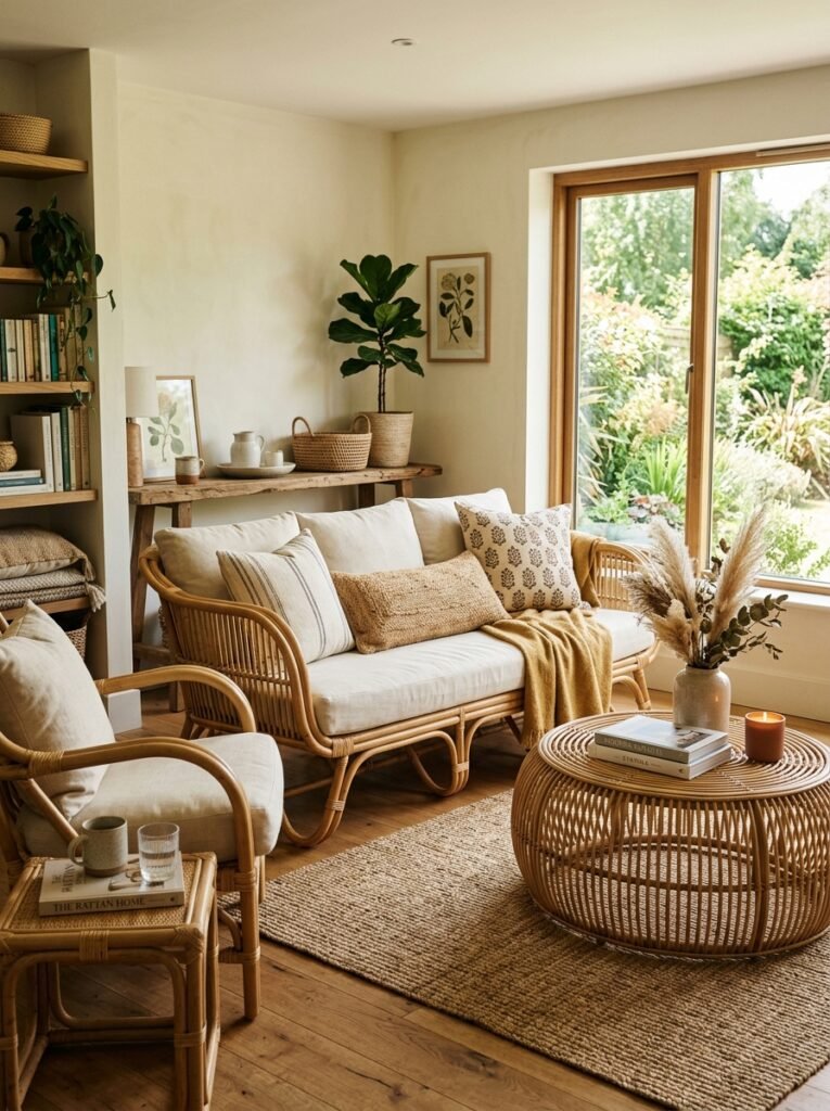living room with rattan furniture 