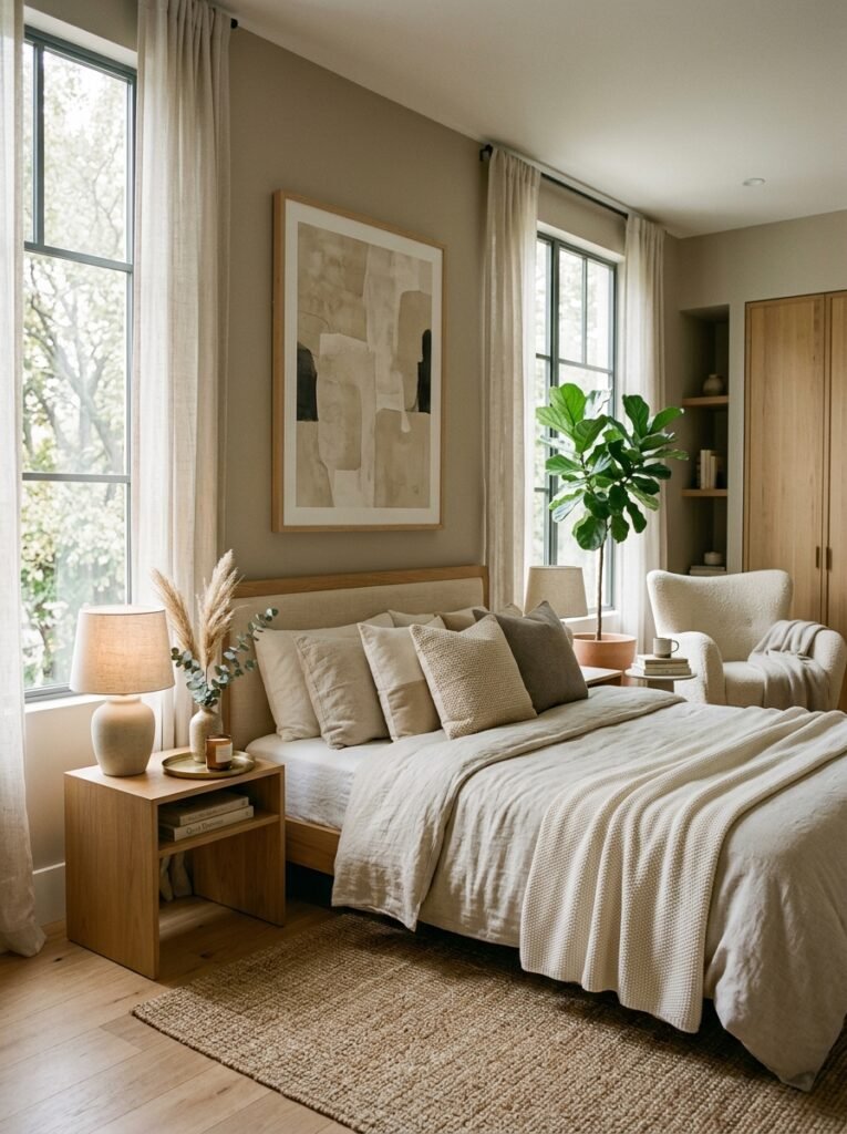 neutral toned bedroom 