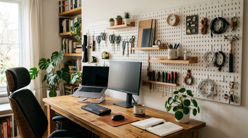 15 Amazing Home Office Ideas That Will Transform Your Workspace pegboard organizers above 202603220935