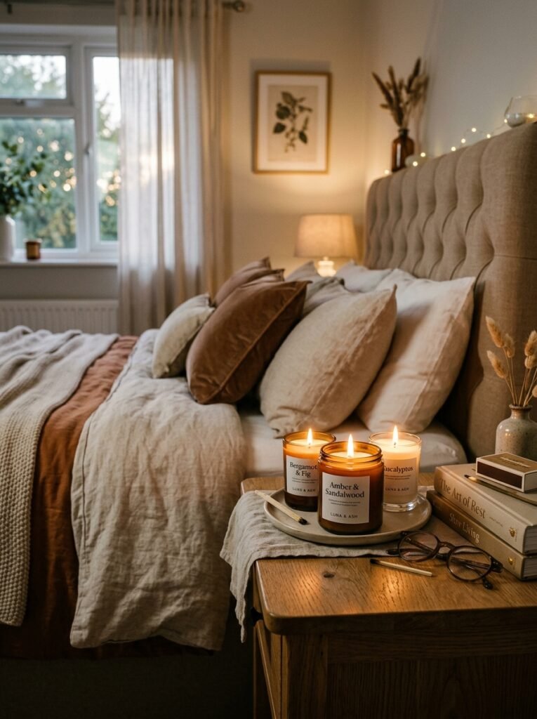 scented candles in bedroom 