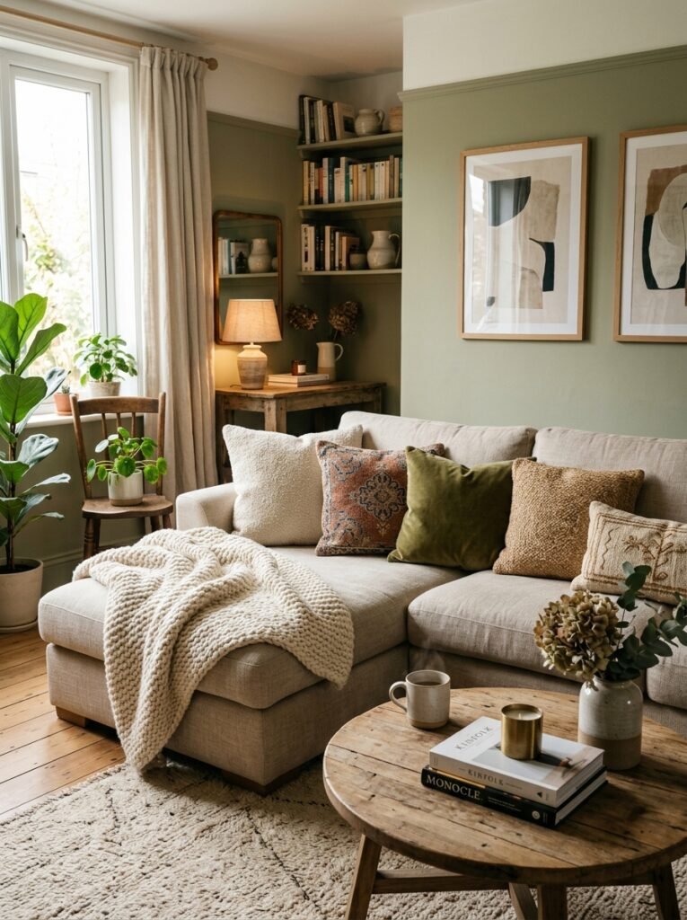 sofa with layered textures inside a living room… 
