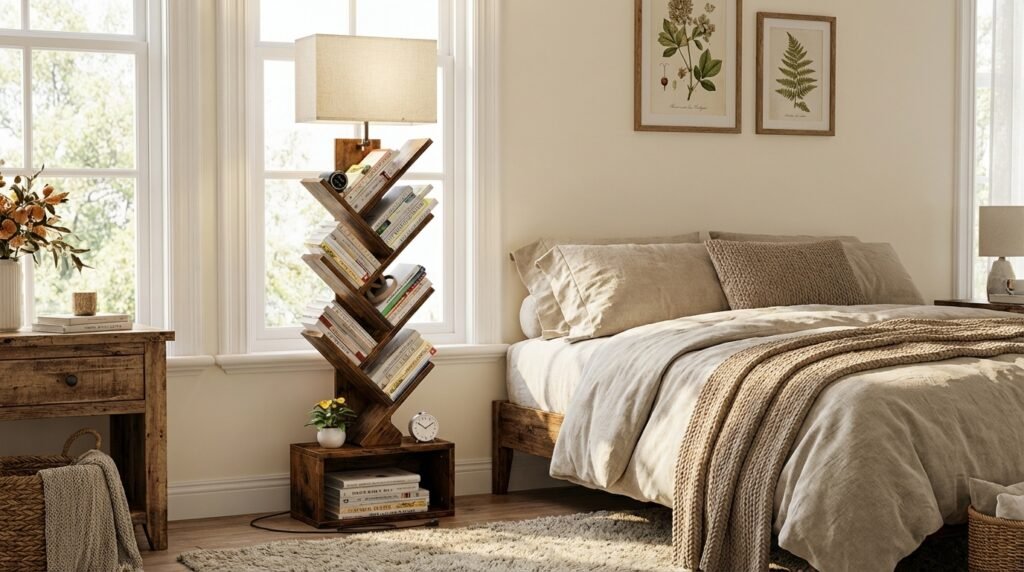 17 Amazing Bedroom Organization Ideas You Never Thought Of tiered tree bookshelf in bedroom ef0065cbe9