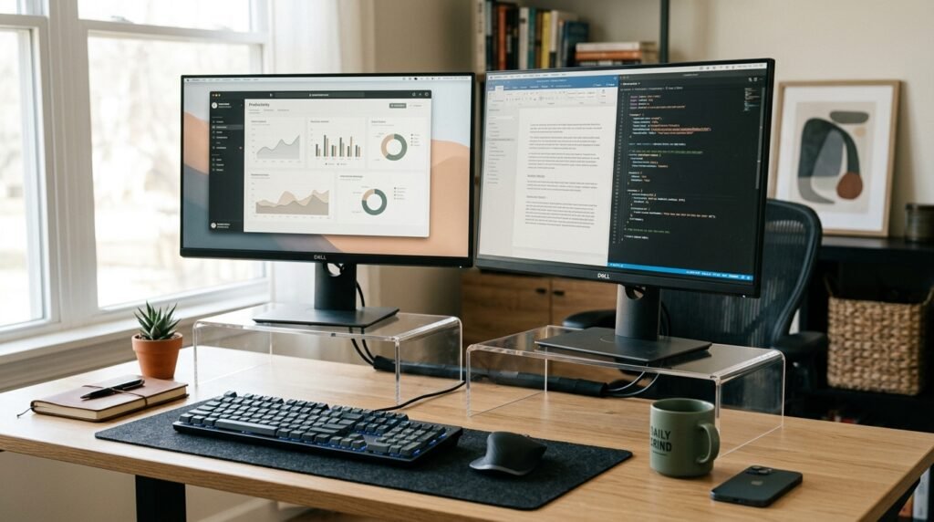 20 Desk Organization Ideas For a More Productive Workspace acrylic monitor stands 202604071721