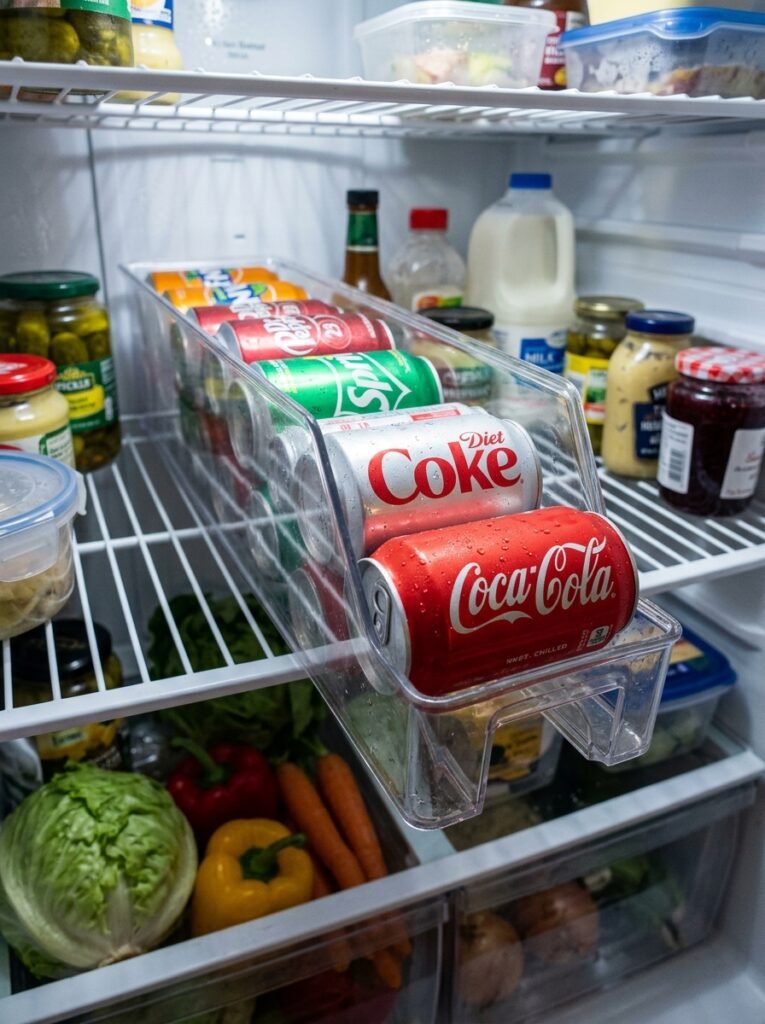 18 Clever Fridge Organization Ideas to Keep Everything Tidy rolling can dispenser inside fridge