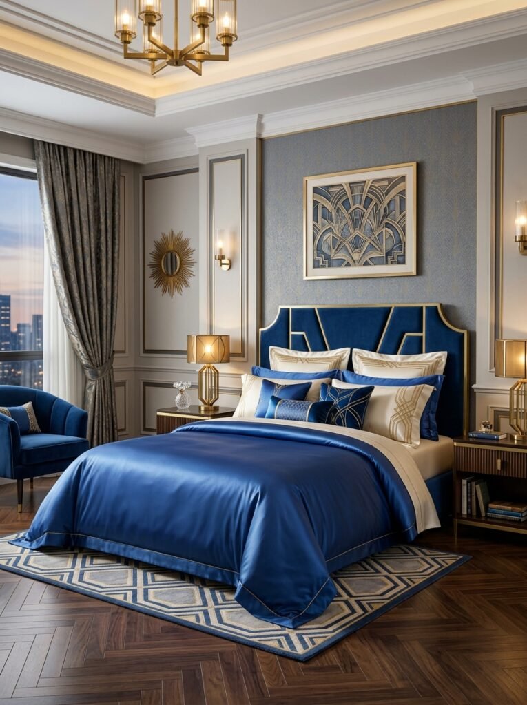 16 Stunning Art Deco Bedroom Ideas for a Glamorous Space art deco bedroom with silk bedding