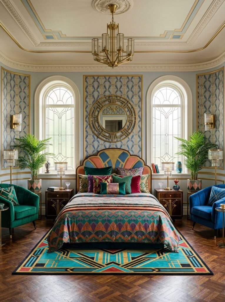 16 Stunning Art Deco Bedroom Ideas for a Glamorous Space symmetrical art deco bedroom