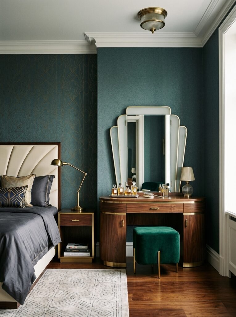 16 Stunning Art Deco Bedroom Ideas for a Glamorous Space art deco bedroom with nightstand