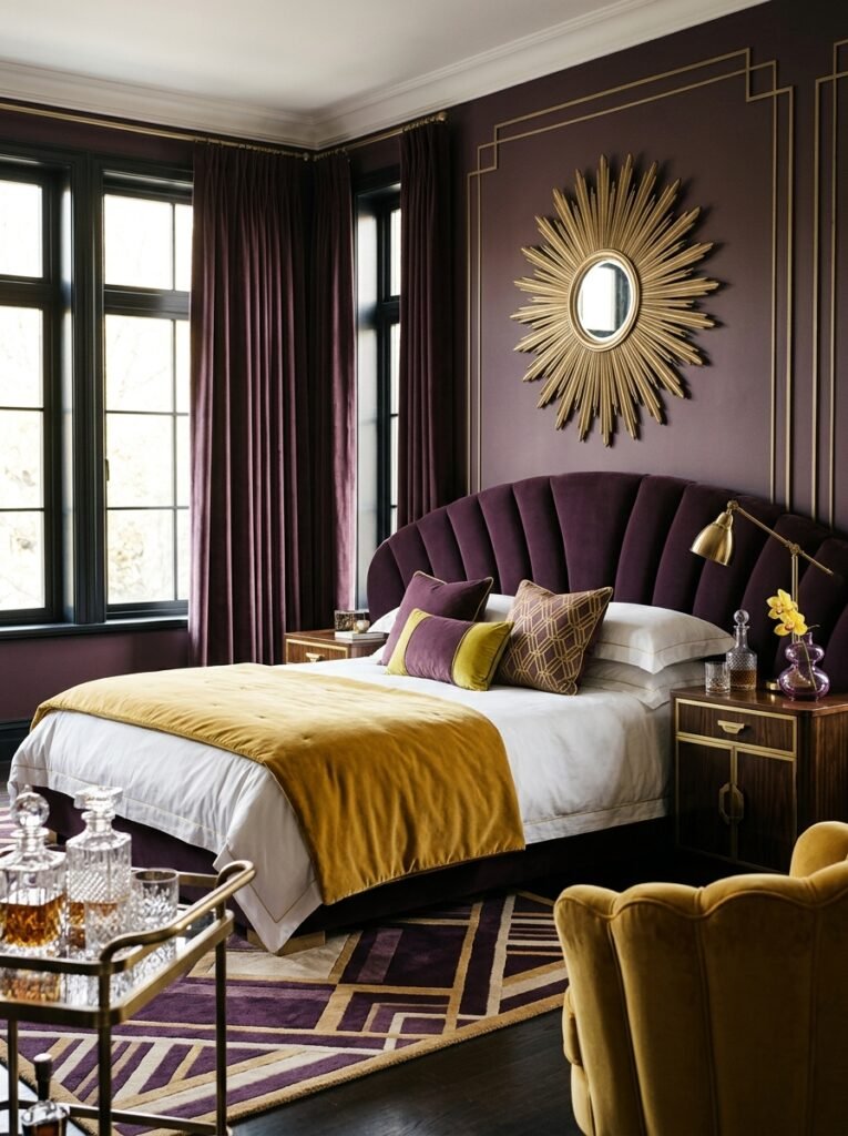 16 Stunning Art Deco Bedroom Ideas for a Glamorous Space art deco bedroom with metallic accents