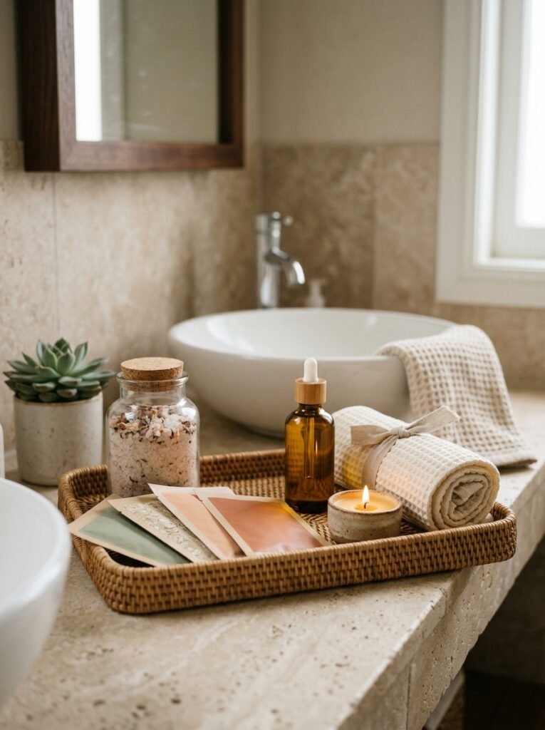 pamper station tray with bath salts and face masks