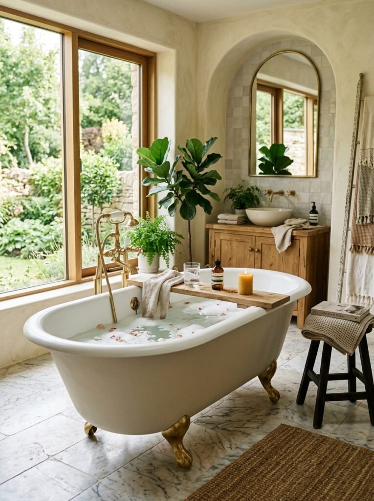 18 Elegant Spa-Like Bathroom Ideas For The Ultimate Retreat freestanding bathtub inside spa bathroom