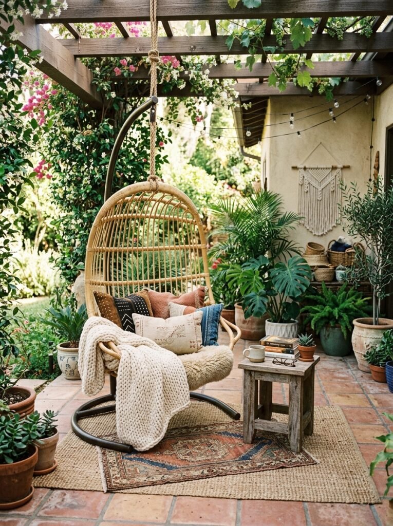 20 Beautiful Boho Patio Ideas For a Dreamy Outdoor Space boho patio with reading nook