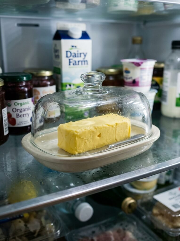 18 Clever Fridge Organization Ideas to Keep Everything Tidy butter stored inside tray in a fridge