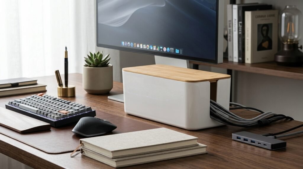 20 Desk Organization Ideas For a More Productive Workspace cable management box 202604071847