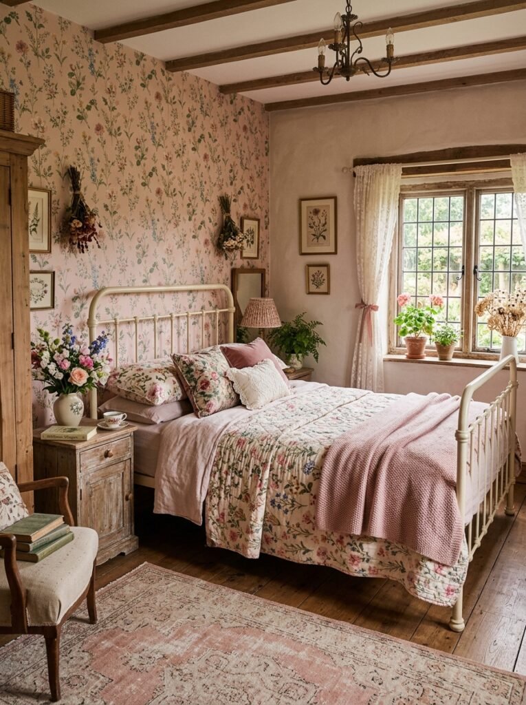 cottagecore bedroom with floral accents 
