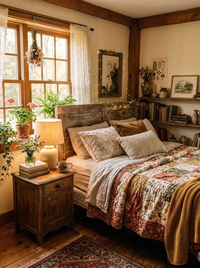cozycore bedroom with warm lighting 
