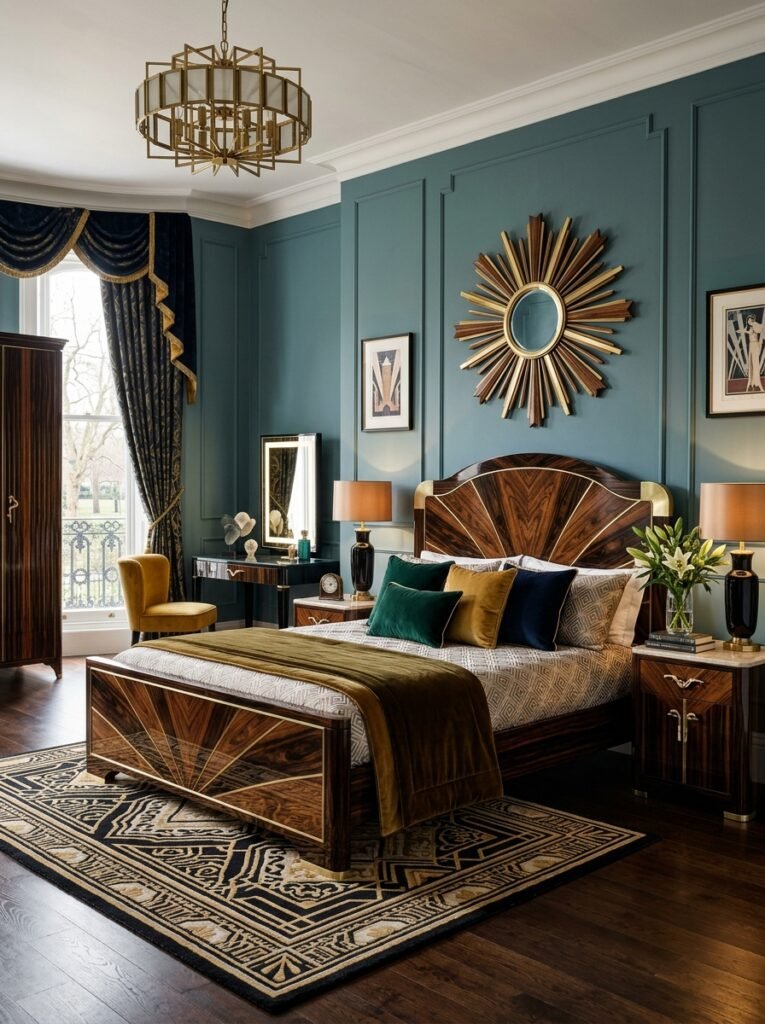 16 Stunning Art Deco Bedroom Ideas for a Glamorous Space art deco bedroom with wood furniture