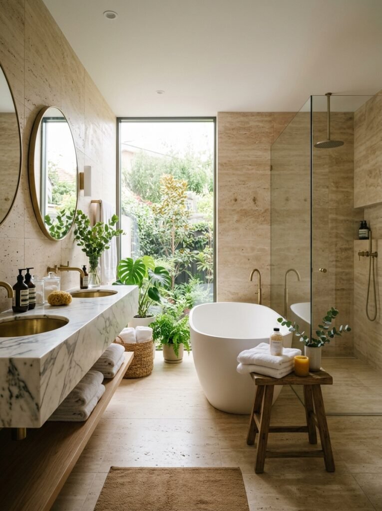 18 Elegant Spa-Like Bathroom Ideas For The Ultimate Retreat spa bathroom with natural materials
