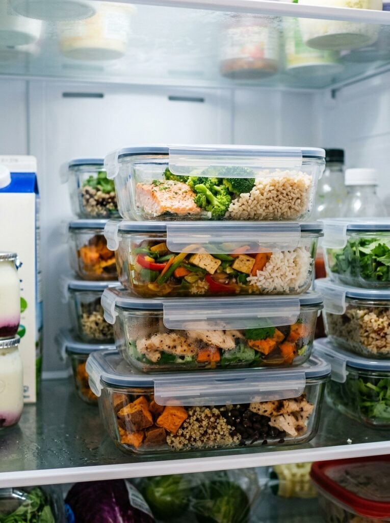 18 Clever Fridge Organization Ideas to Keep Everything Tidy meal preps inside containers in fridge