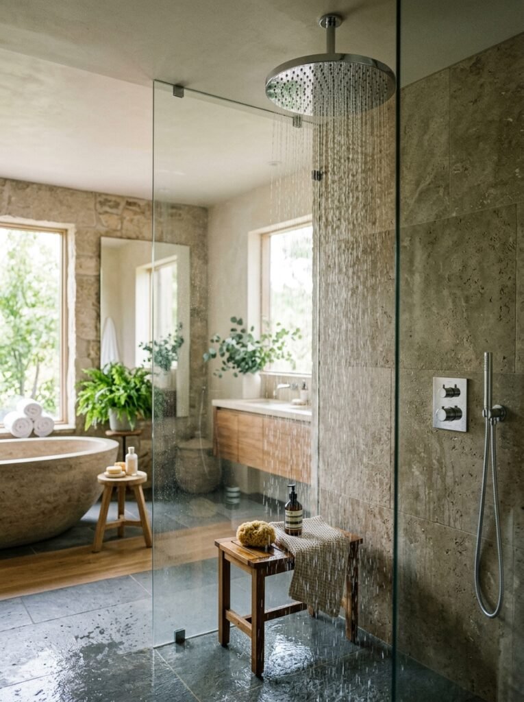 18 Elegant Spa-Like Bathroom Ideas For The Ultimate Retreat rainfall shower head inside spa bathroom shower