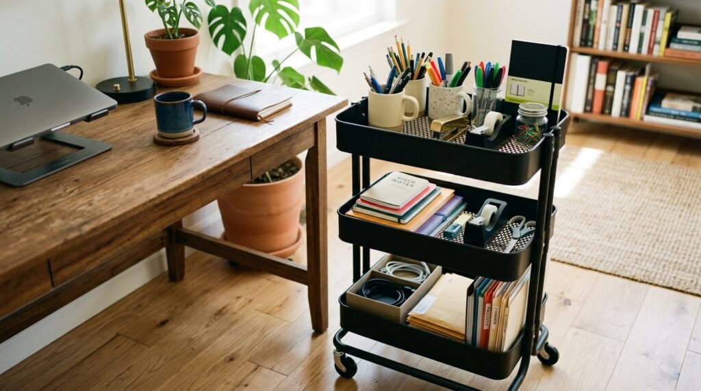 20 Desk Organization Ideas For a More Productive Workspace rolling cart by 202604071732