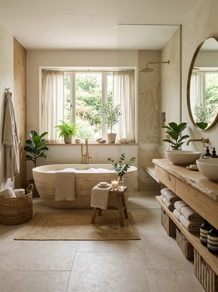18 Elegant Spa-Like Bathroom Ideas For The Ultimate Retreat spa bathroom with neutral color palette