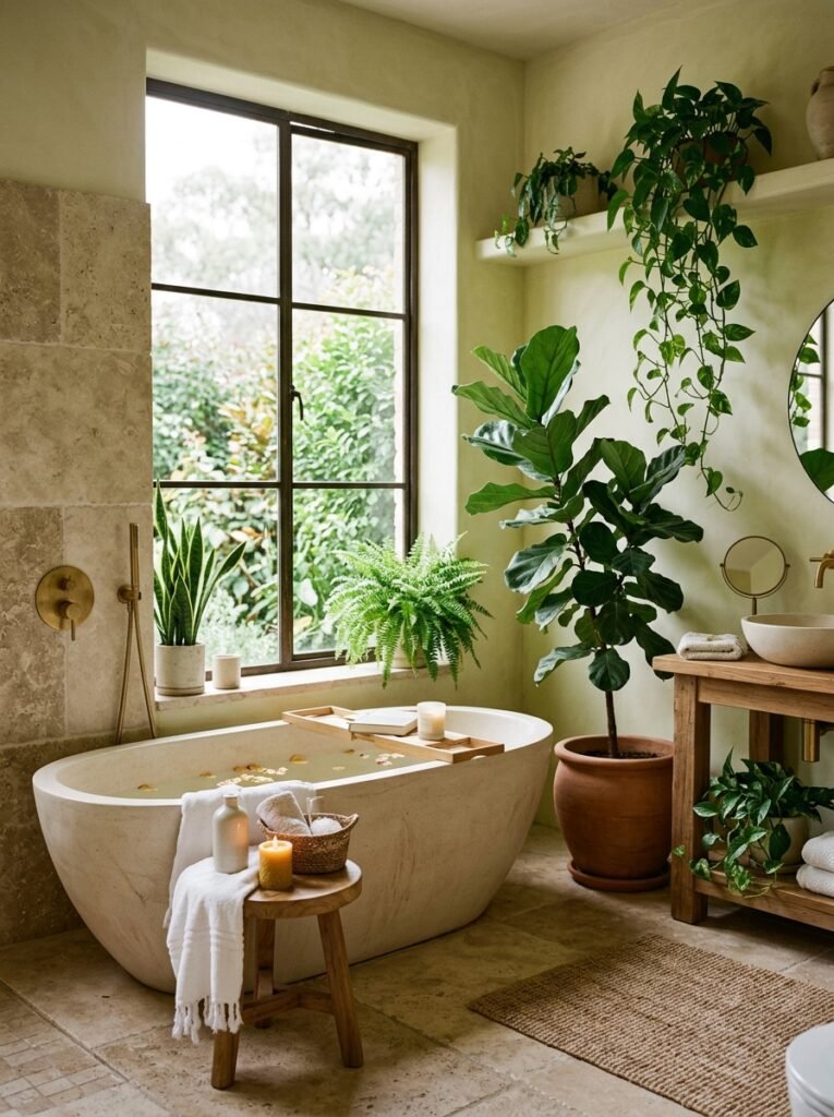 18 Elegant Spa-Like Bathroom Ideas For The Ultimate Retreat spa bathroom with indoor plants