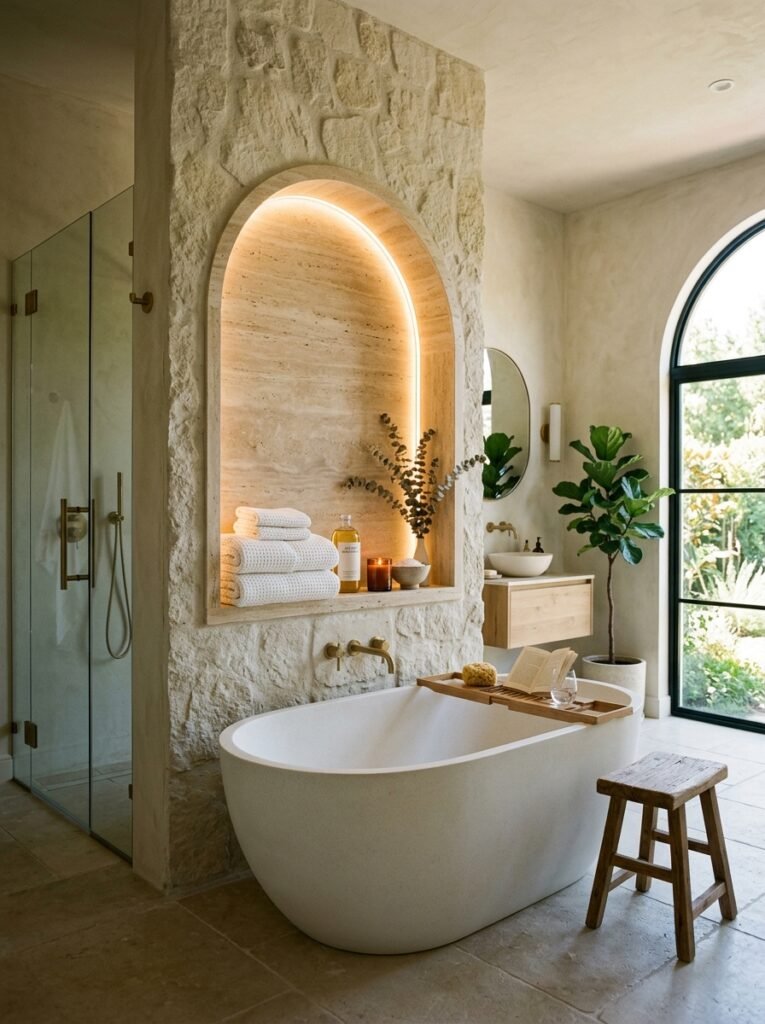 18 Elegant Spa-Like Bathroom Ideas For The Ultimate Retreat spa bathroom with wall niche
