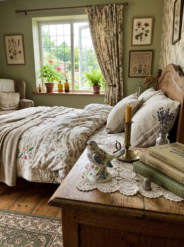 cottagecore bedroom with vintage trinkets