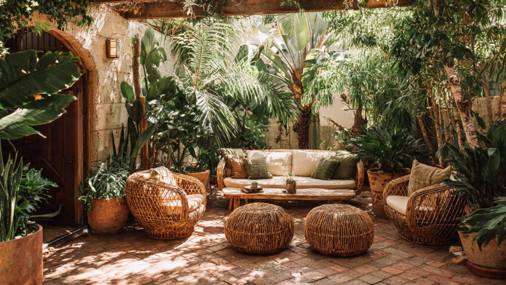 20 Beautiful Boho Patio Ideas For a Dreamy Outdoor Space editorial style photography of a boho patio with s