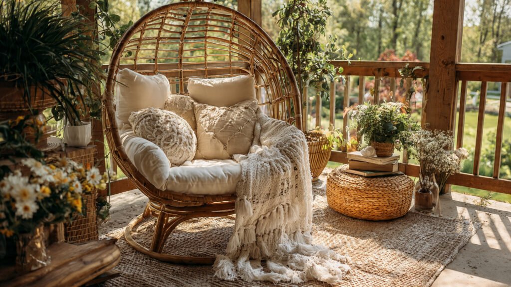 20 Beautiful Boho Patio Ideas For a Dreamy Outdoor Space editorial style photography of a cozy reading nook