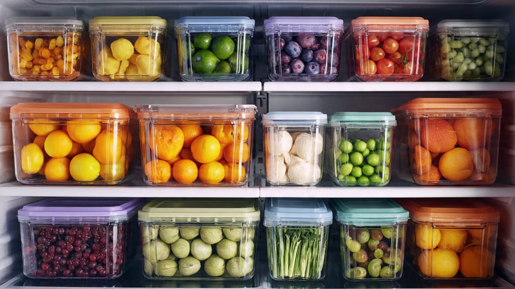 editorial style photography of clear bins organize