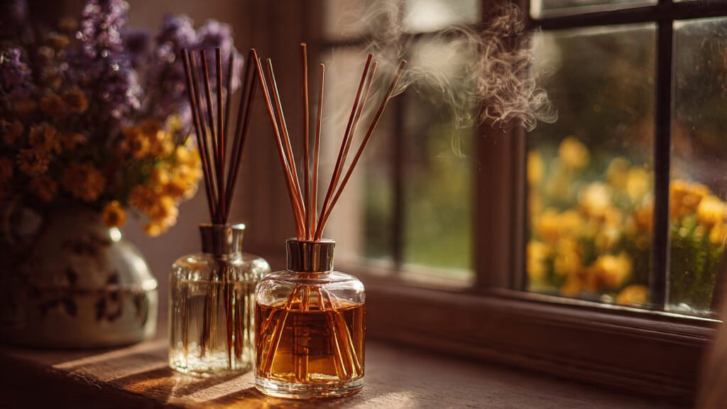 20 Dreamy Cottagecore Bedroom Ideas For The Ultimate Cozy Space editorial style photography of diffusers inside a