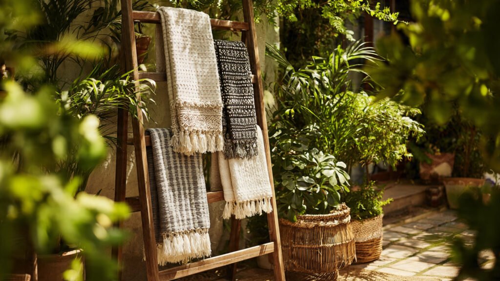 20 Beautiful Boho Patio Ideas For a Dreamy Outdoor Space editorial style photography of macrame towels hung