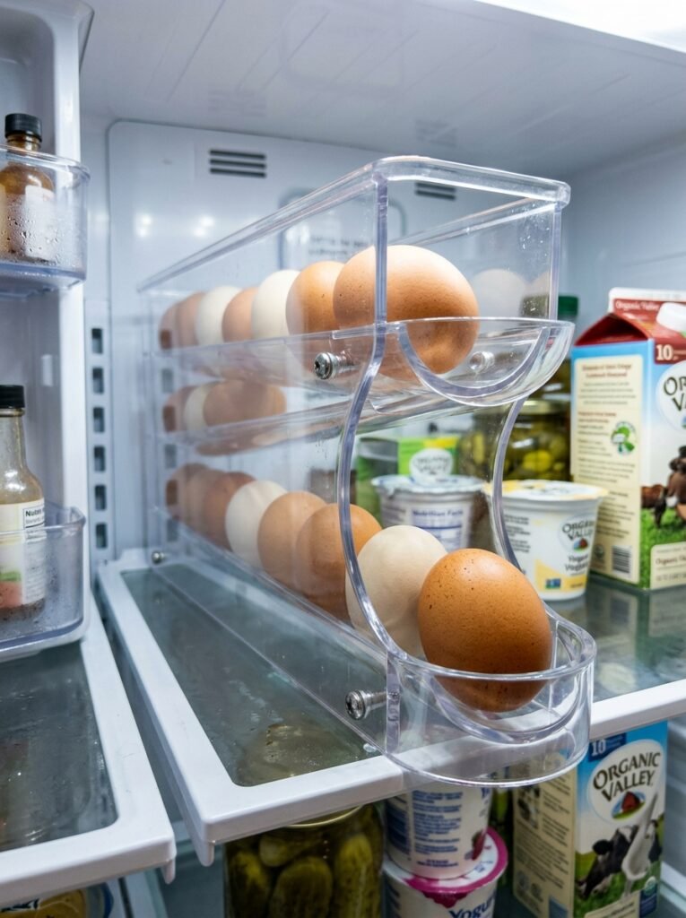 18 Clever Fridge Organization Ideas to Keep Everything Tidy rolling egg dispenser inside fridge