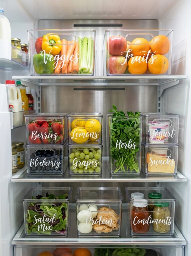 18 Clever Fridge Organization Ideas to Keep Everything Tidy bins and containers labelled inside fridge