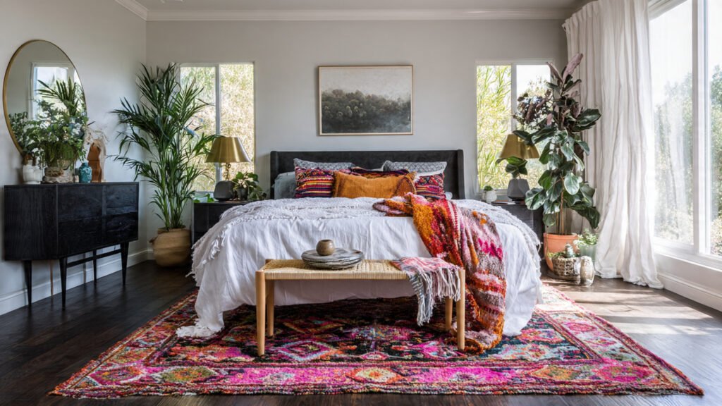 editorials tyle photography of a boho bedroom with