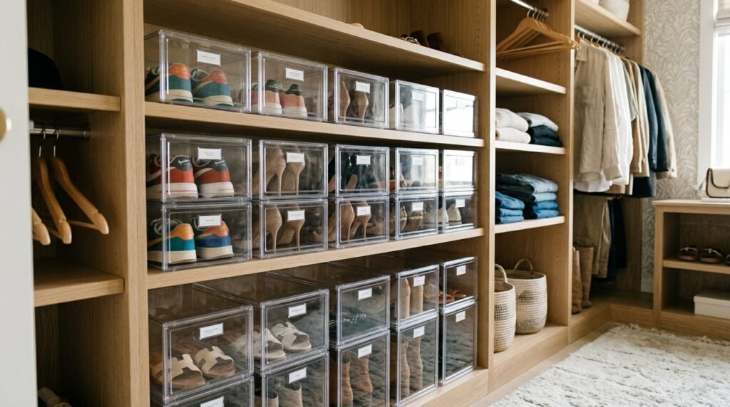 acrylic bins with shoes closet 202605030926
