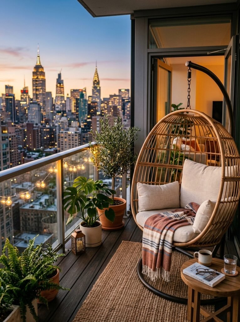 apartment balcony with egg chair 202606141623